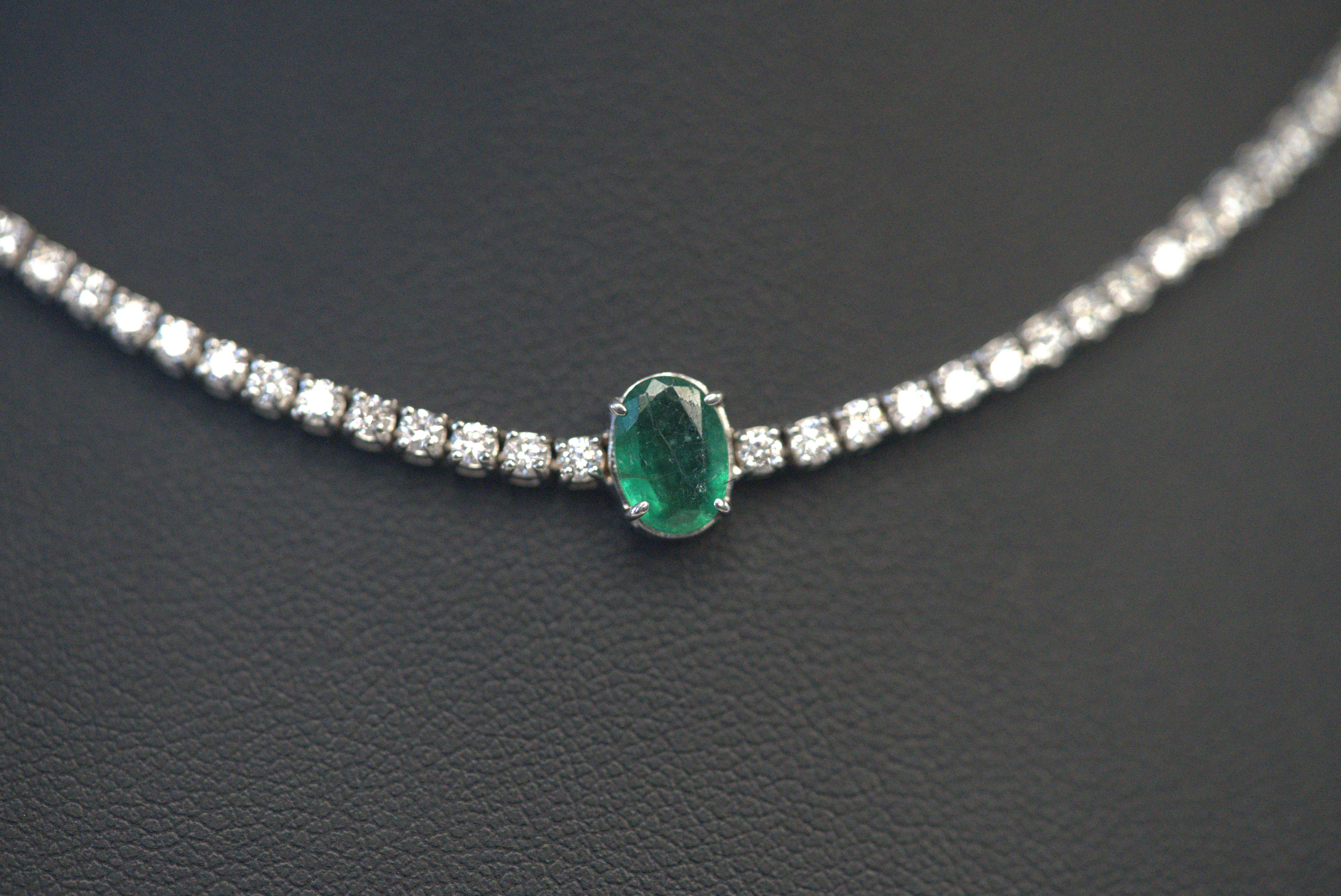 Emerald Center Tennis Necklace – Diamond Accent