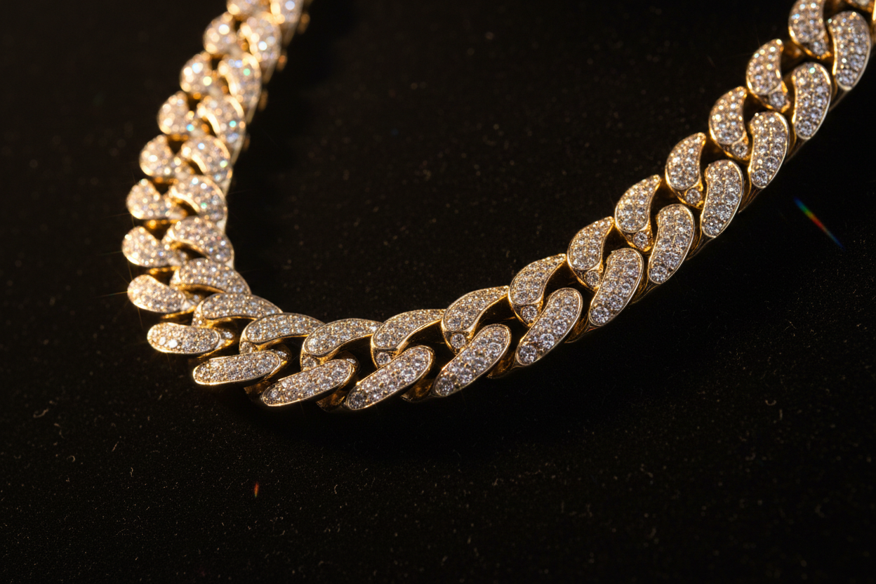 cadena de oro con incrustaciones